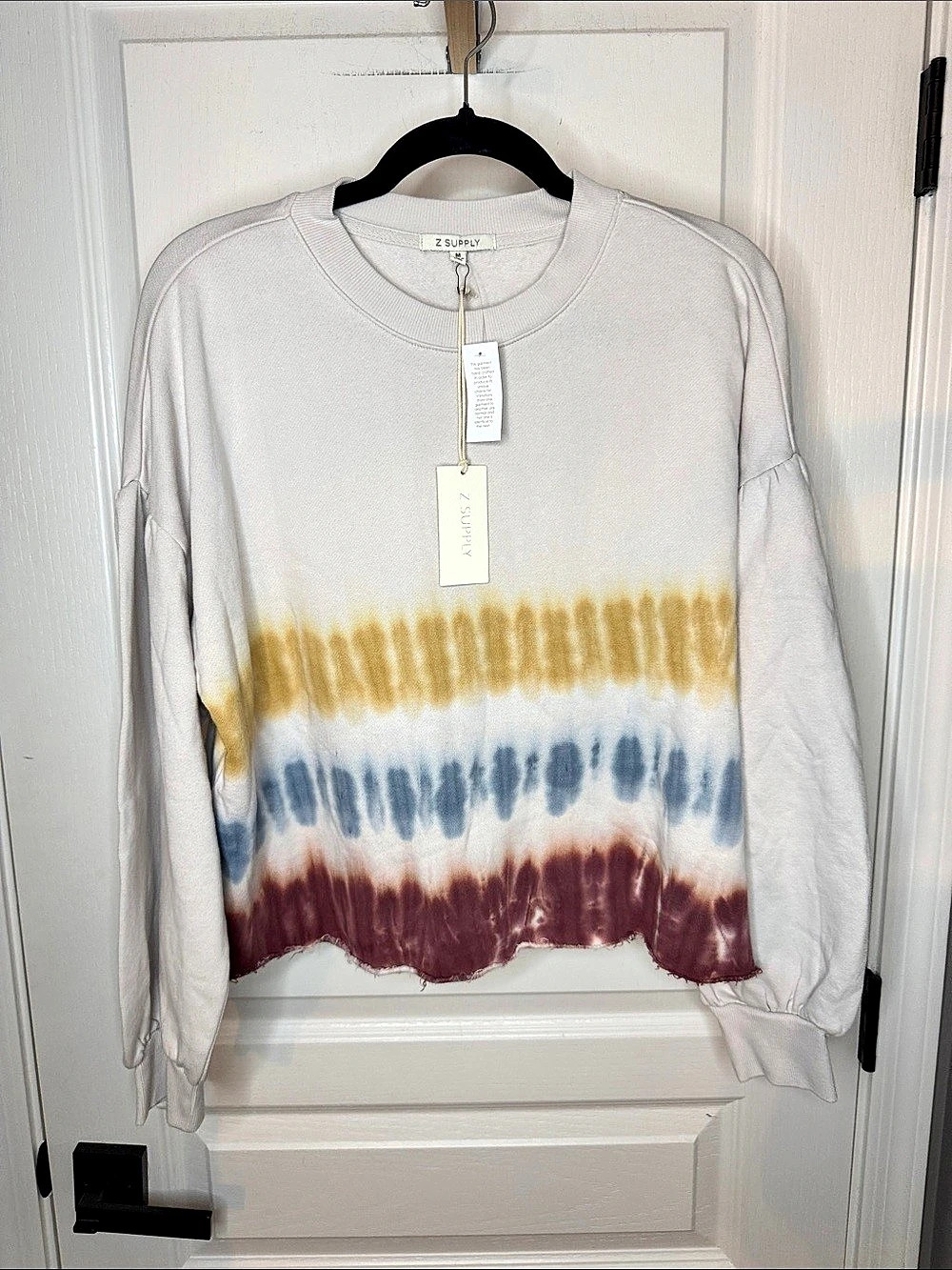 Z Supply Tempest Tie-Dye Pullover Sweatshirt White & Blue Medium NWT